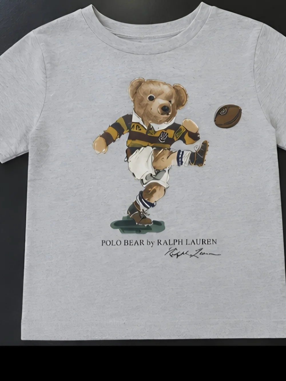 Ralph Lauren Light Gray Polo Bear Football Graphic Tee Size 7